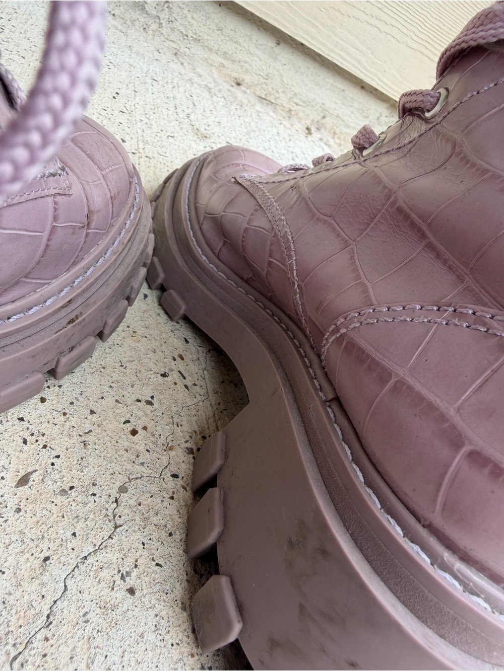 Schutz Orly Purple Croc Combat Boots Lug Sole Leather Womens 7.5 NWOB - Picture 8 of 16
